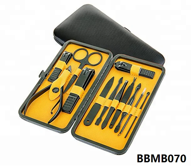 Stainless steel compactly mini size black manicure pedicure kit travel 7pcs nail care cutter tools gift set