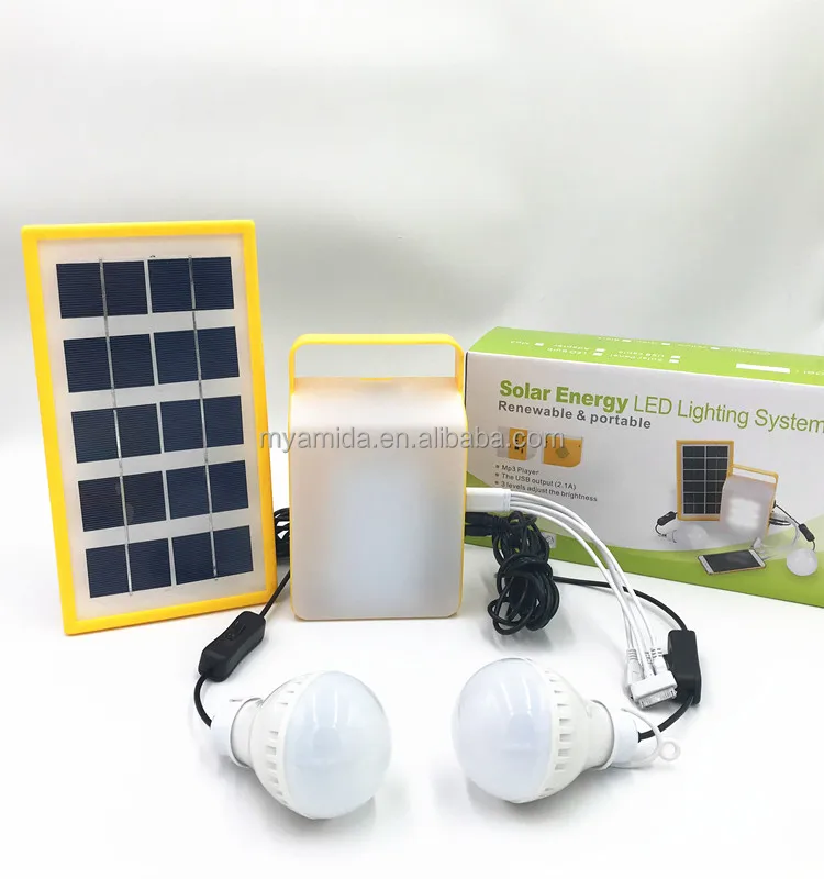 Multifunctional 3 watt Solar power emergency light camping light with 2 LED bulbs