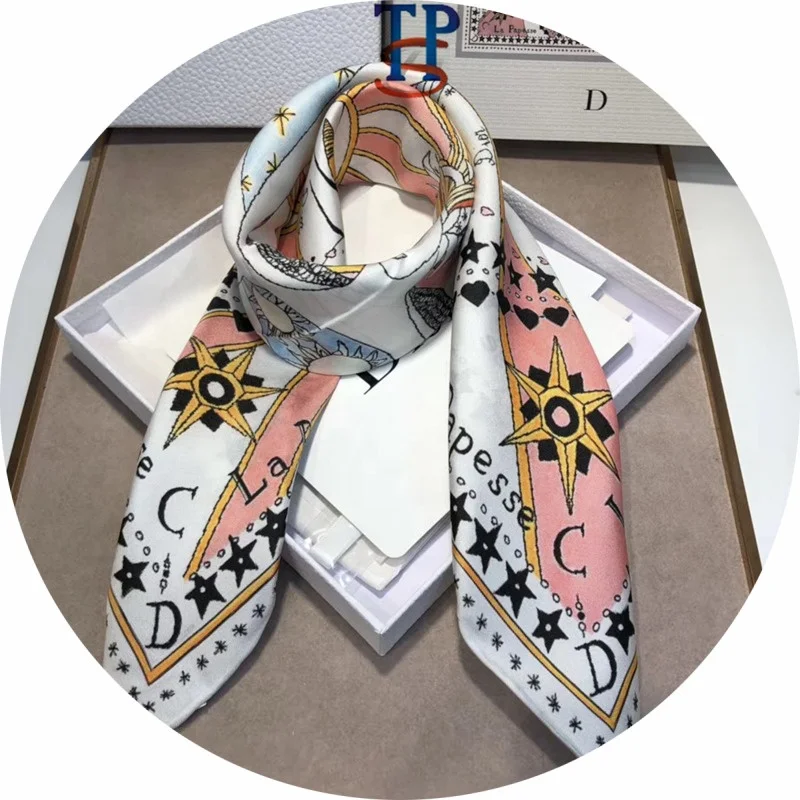 OEM custom design printed heavy fabric 18MM silk twill scarf silk square scarves hand roll-hemmed