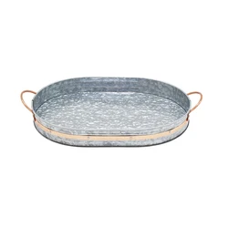 Factory wholesale oval galvanized tray with copper decor