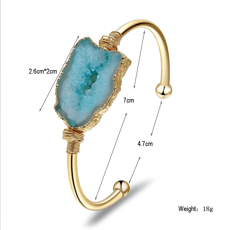 Bojiu Druzy Amethyst Natural Stone Gold Wrapped Bangle Bracelet