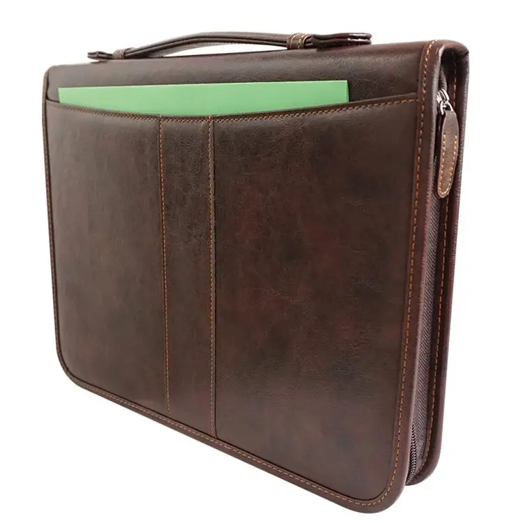 Factory Price custom pu leather business zippered folder file organizer portfolio bag