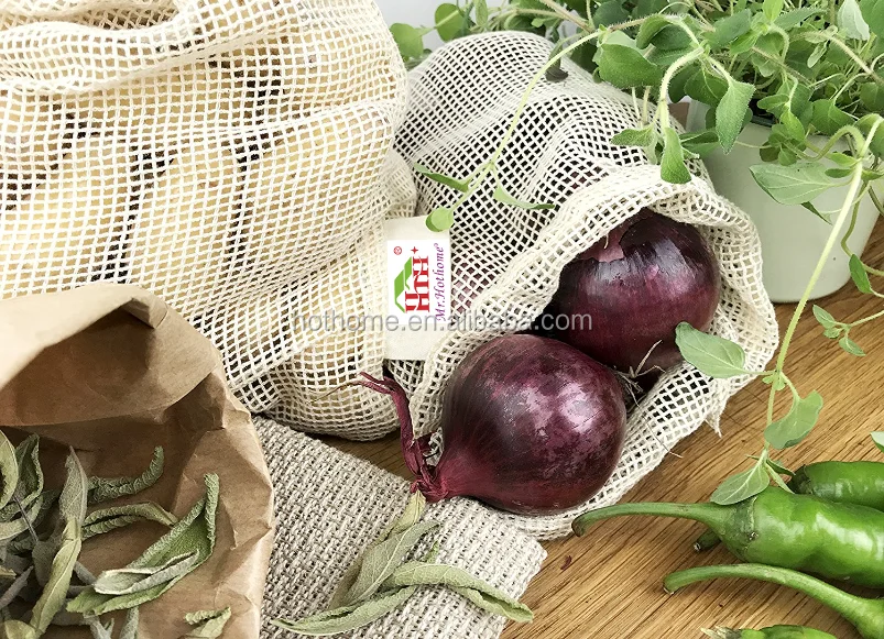 Многоразовые хлопковые сетчатые продуктовые сумки для покупок продуктов-сетчатые продуктовые сумки-(4 хлопковых пакета)
