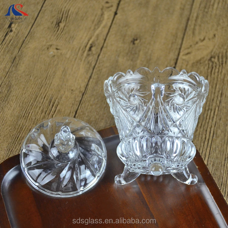 Уникальные прозрачные стеклянные контейнеры для конфет в готическом стиле с крышкой, с тиснением, европейские ветровые миски для сахара с крышкой и ножками