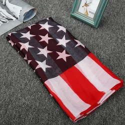 Wholesale Promotional Newest Fashion 100%polyester American Flag Print Scarf Women Soft Voile Stripes Stars Flag Printed Shawl