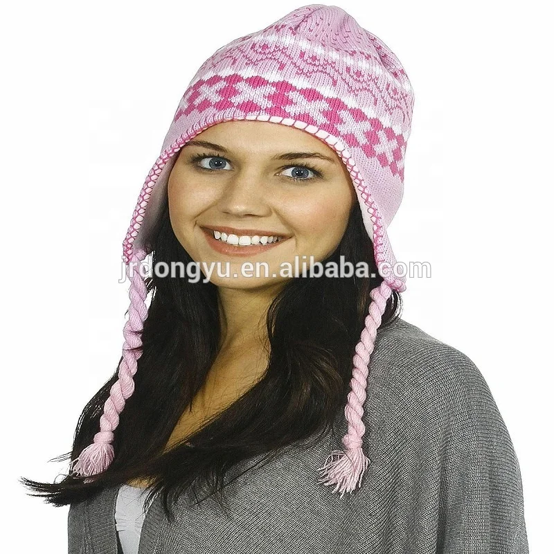 100% Acrylic Knit WInter Warm Hat with Earmuff Custom Fleece Lining Men Acrylic Beanie Hats with Earflaps