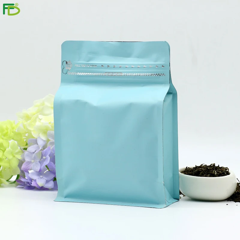 High Quality Flat Box Bottom  Laminated Plastic Film Food Packaging Bag pouch with Resealable Ziplock