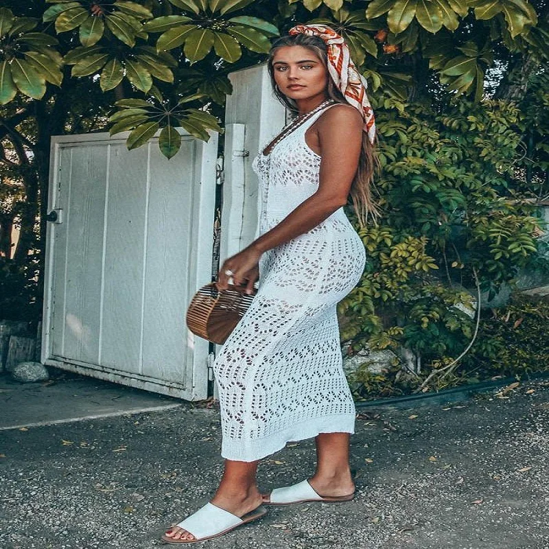 Wholesale Sexy Knitted Hollow-out Beach Dresses Bikini Swimwear Cover-Up For Women