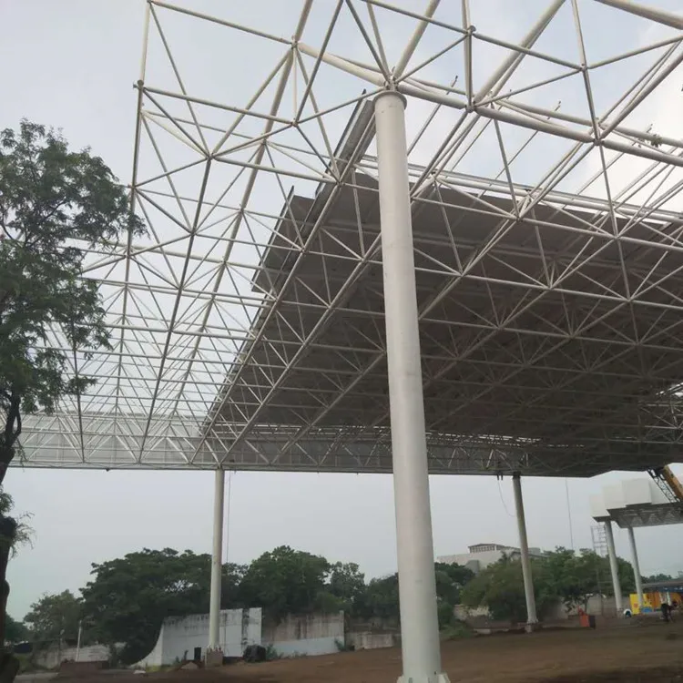 Bolt Ball Join Grid Shape Steel Structure Space Frame Roof Petrol / Gas Station Design