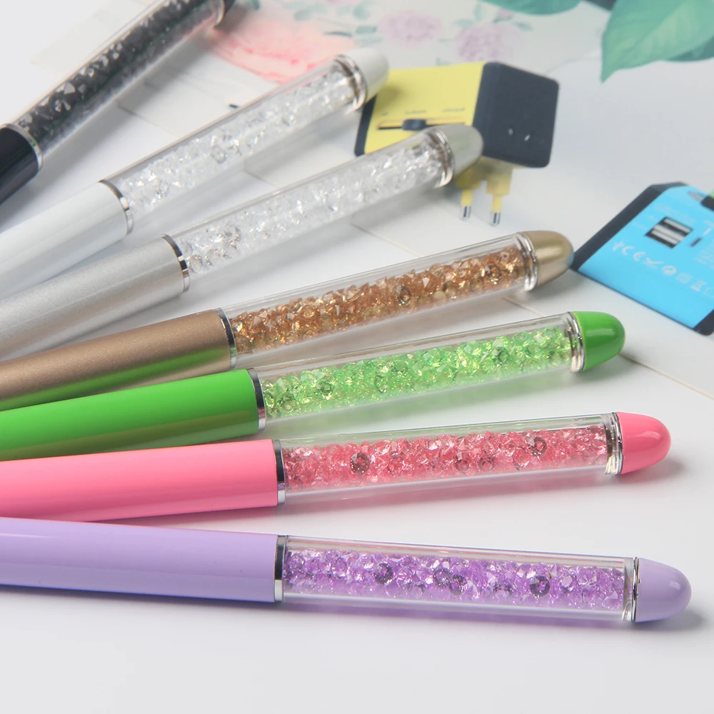 Cheap customized Logo bling diamond top crystal nice ball pen promotional advertising logo ball pen