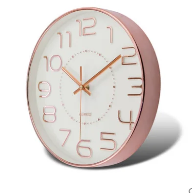 Fashional 3D Numbers Round Modern Rose Gold Non-ticking Custom Plastic Quartz Clock Wall Home Decor
