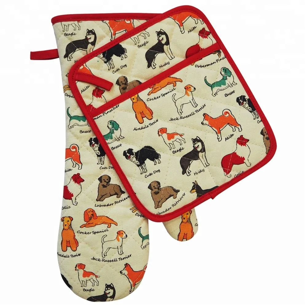 100% Cotton, Eco-Friendly & Safe Pot Holders and Oven Mitts Kitchen Set