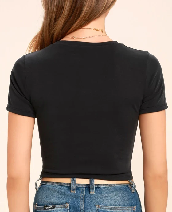 
Custom Woman Summer Tshirt Short Sleeve Twisted Crop Top 