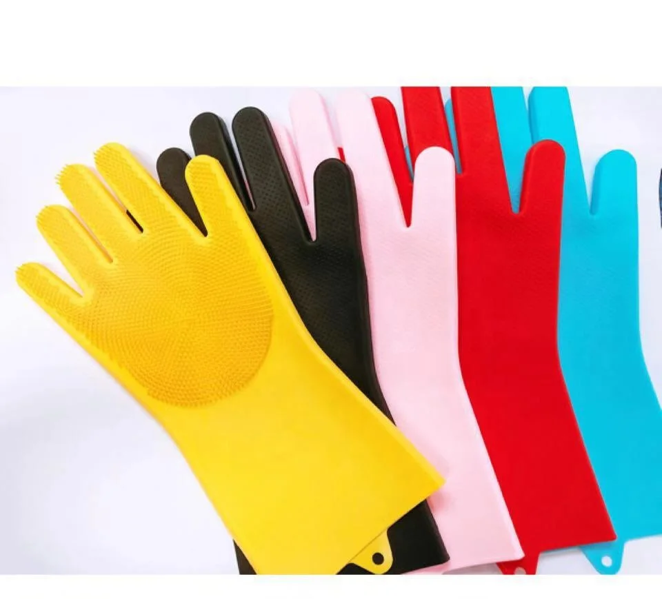 Reusable Silicone  Oven Grill Gloves  Dish Washing Mitten With Cleaning Brush