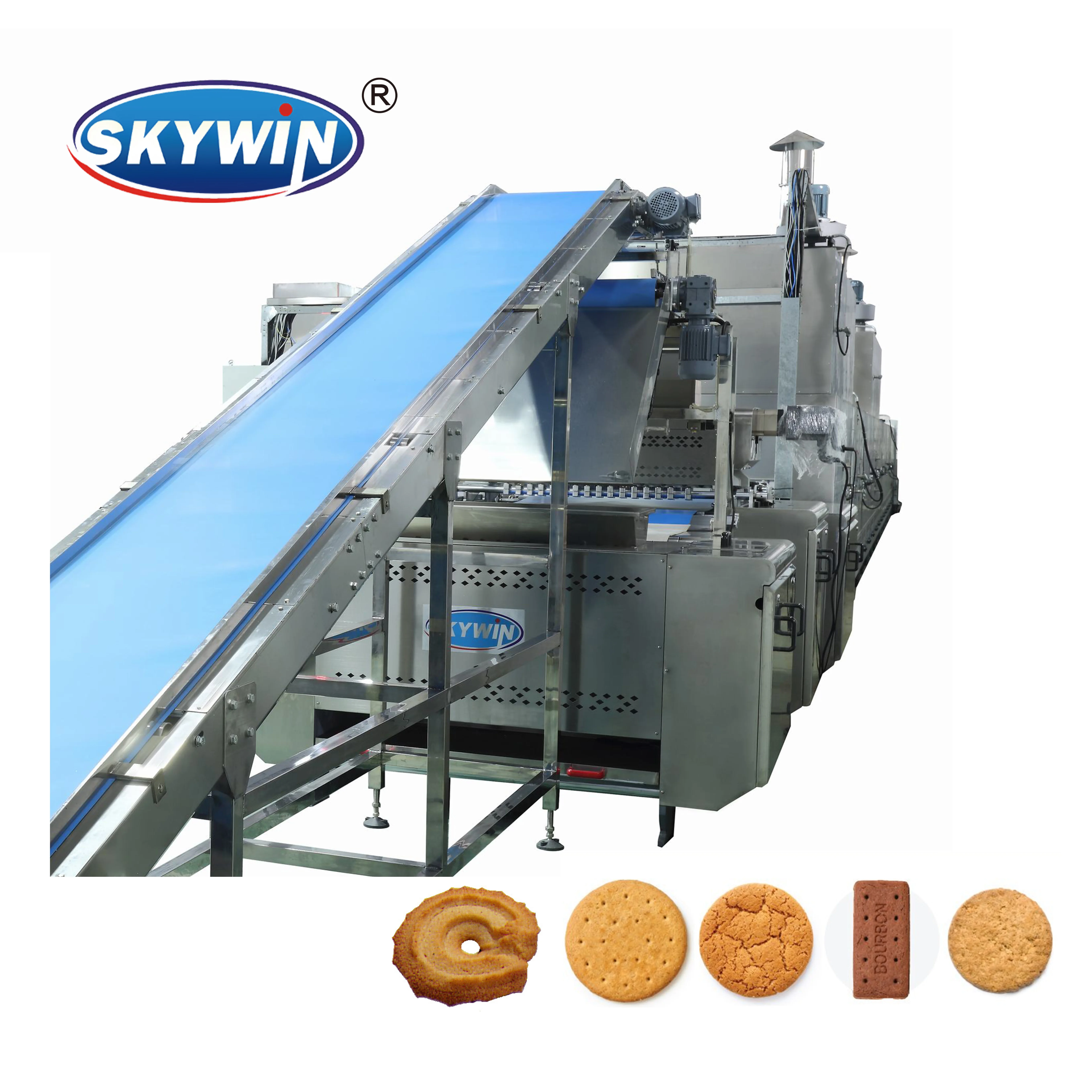 Skywin Automatic Capacity 100-1500kg/h Mixing/Forming Biscuit Making Machine With Electric/Gas Baking Oven Production Line