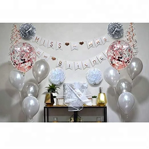 Bachelorette Party Decorations Rose Gold Silver Bridal Shower Supplies Set Bride to Be Banner Sash with Veil and Balloons Kit