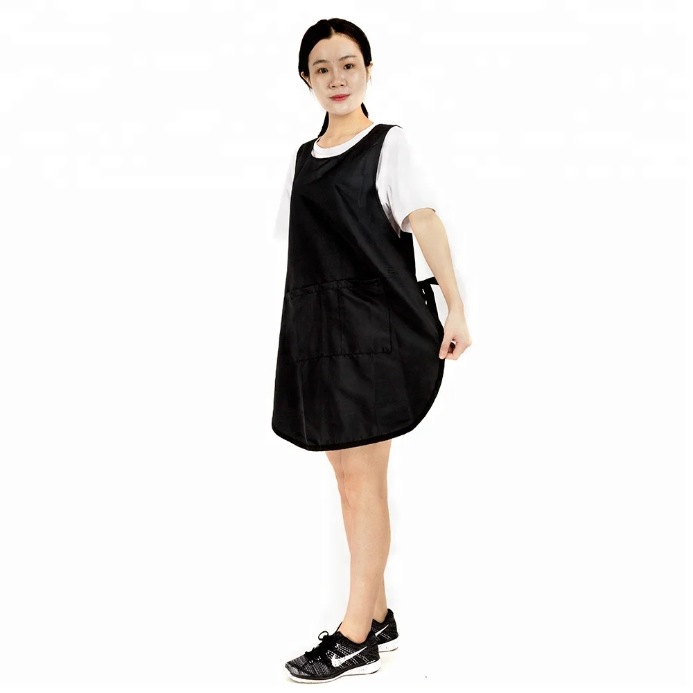 Oval Edge Black Hairdresser Smock Salon Hairdressing Barber Fabric Vest Apron With Sided Tie Closure