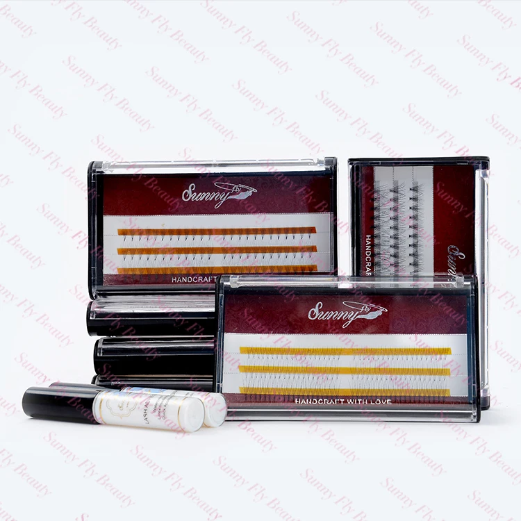 
Synthetic fiber 5d mink individual flare cluster pre made fans volume eyelashes 