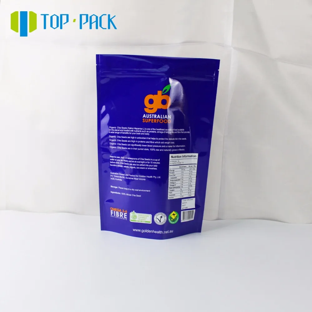 250g 500g 1kg chia seeds ziplock packaging stand up packing bag with window