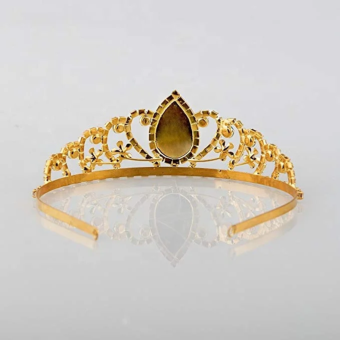 Gold Tiara Red Teardrop and Blue Crystal Decor Headband Rhinestone Crown Use for Princess Costume Girls Birthday Gift