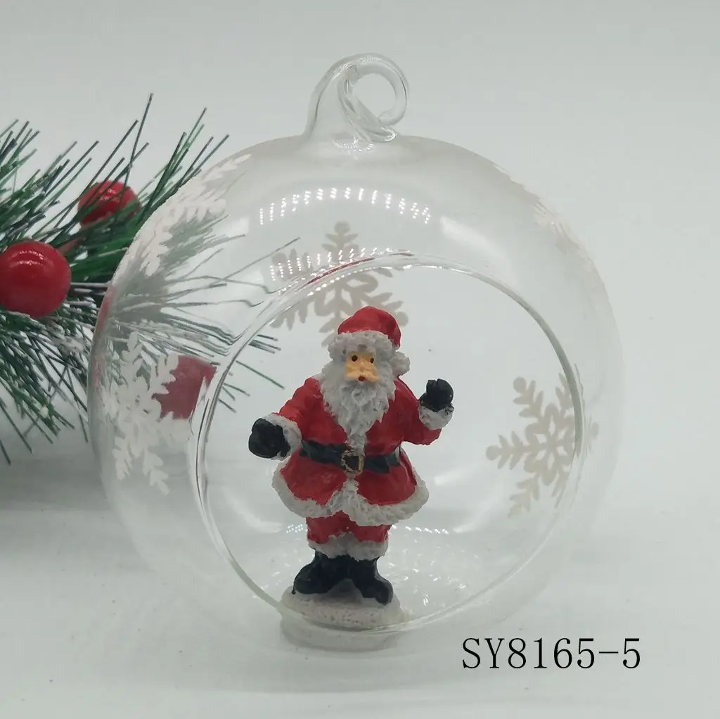 New design festival Christmas 8*8*8 cm Glass ball with resin Santa Claus and snowman inside For Party and Home Decoration