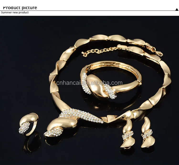 Simple Crystal Ball Bridal Jewelry Sets Dubai Gold Color Plated fashion Wedding Jewelry Necklace Bracelet Earrings Ring Sets