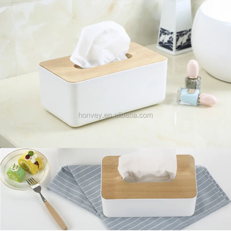 
Minimalist Plastic Tissue Box Dispenser With Oak Wooden Cover Paper Home Car Napkins Holder Home Organizer Decoration 
