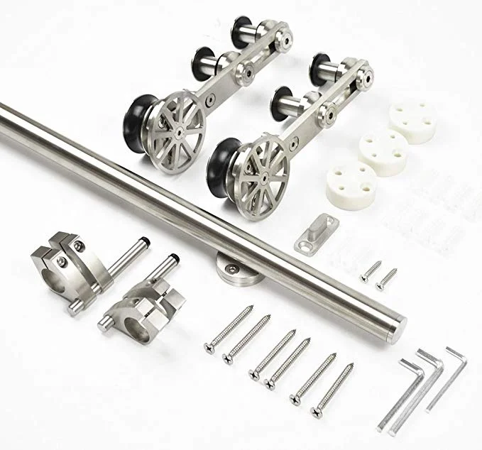 5 ft stainless steel brushed rotatable spoke wheel sliding barn wood door hardware single door kits