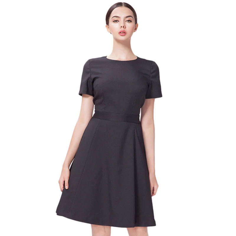 Latest elegant women office dress patterns a Line striped delicate cut zipper center back office dress for ladies