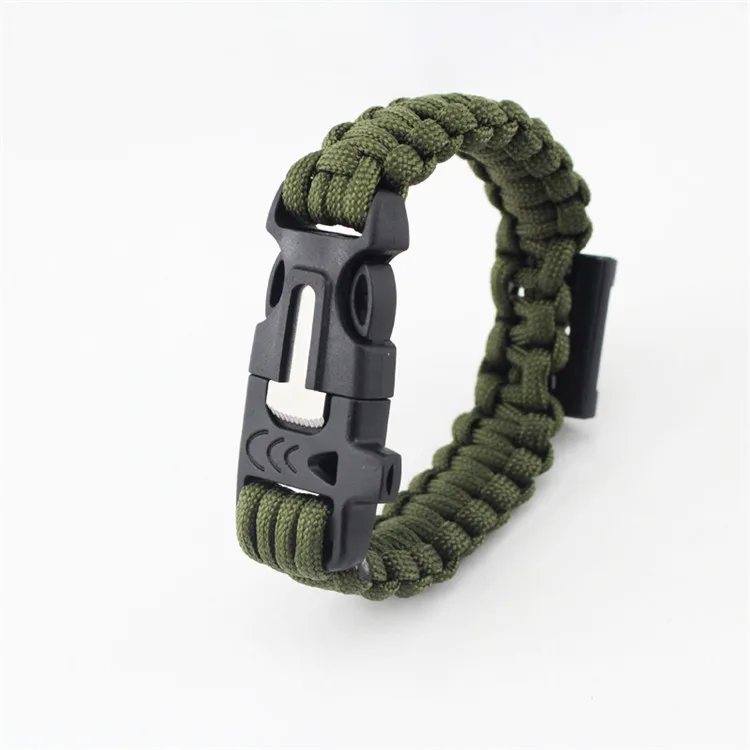 Factory Price Multifunctional  Paracord survival bracelet 5 in 1 with Flint Fire Starter Whistle Knife and Bottler Opener