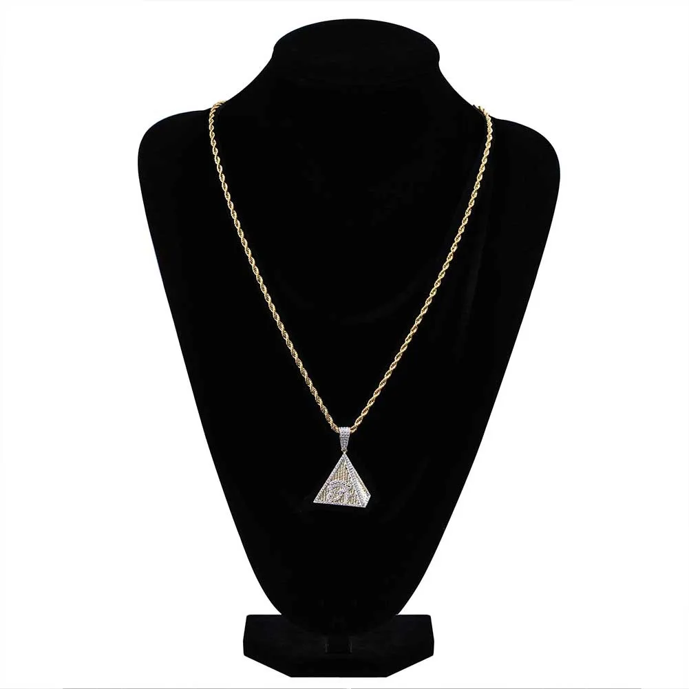 Egyptian Pyramid iced out pendant necklace Zircon Illuminati Bright Eye Of Horus gold pendant necklace iced out cuban link chain