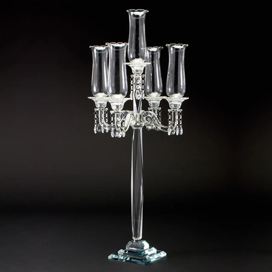 hot sale 5 hurricanes crystal pillars tall candle holders for weddings