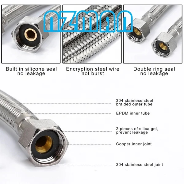 NZMAN Toilet Water Supply Flexible Braided Hose,10-0431 1/2-Inch IPS by 1/2-Inch IPS by 30-Inch Water Supply Connector