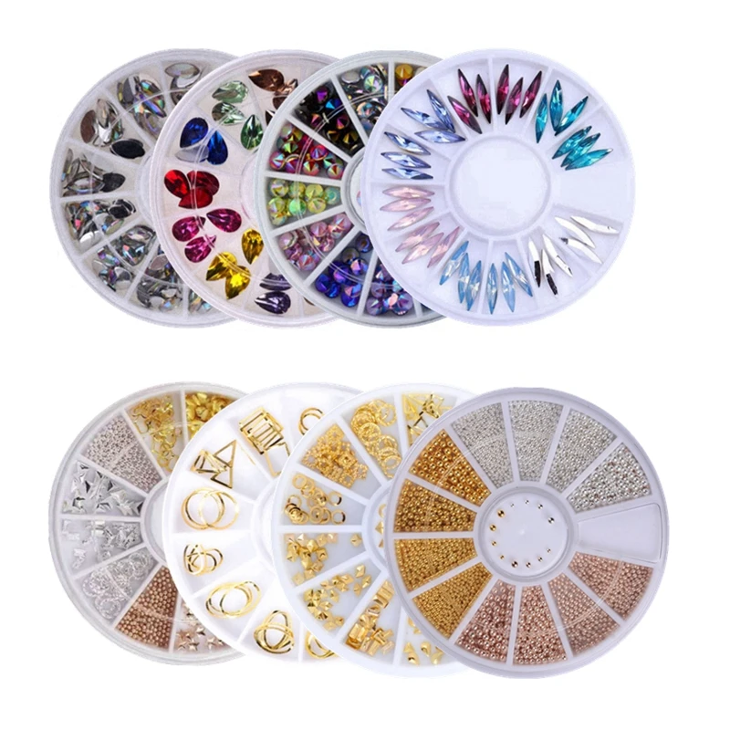 Wheel Package 3D Mix Color Pearl Metal Flatback Rhinestone Nail Decoration
