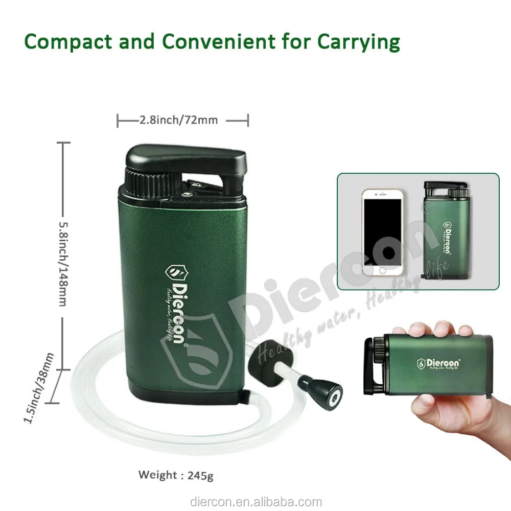 Diercon Outdoor Personal Water Purifier with Hollow Fiber UF Membrane Filter Portable Hiking Equipment (TW01)