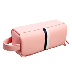 Women Pink PU Leather Quilted Travel Toiletry Bag lagy makeup bag