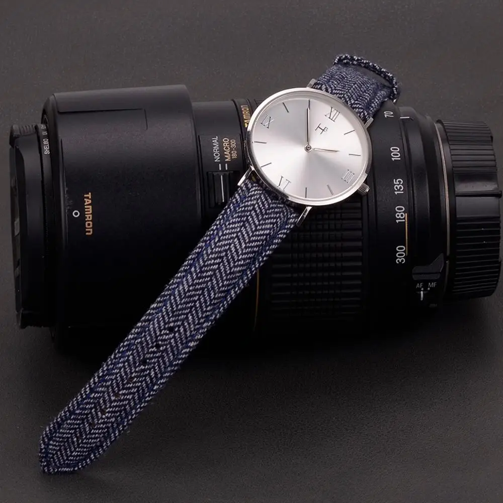 EACHE Fast Delivery 18mm 20mm 22mm Stock Wool Leather Tweed Watch Strap