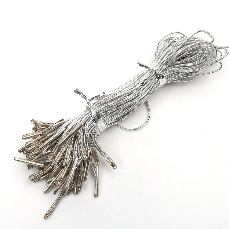 Label Factory Cheaper Thread Customized Soft Nylon Hang Tag Metallic Silver String and Metal Safety Pin for Jewelry