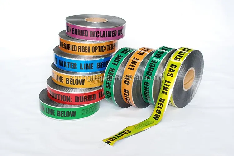 Detectable underground warning tape-caution buried sewer line below