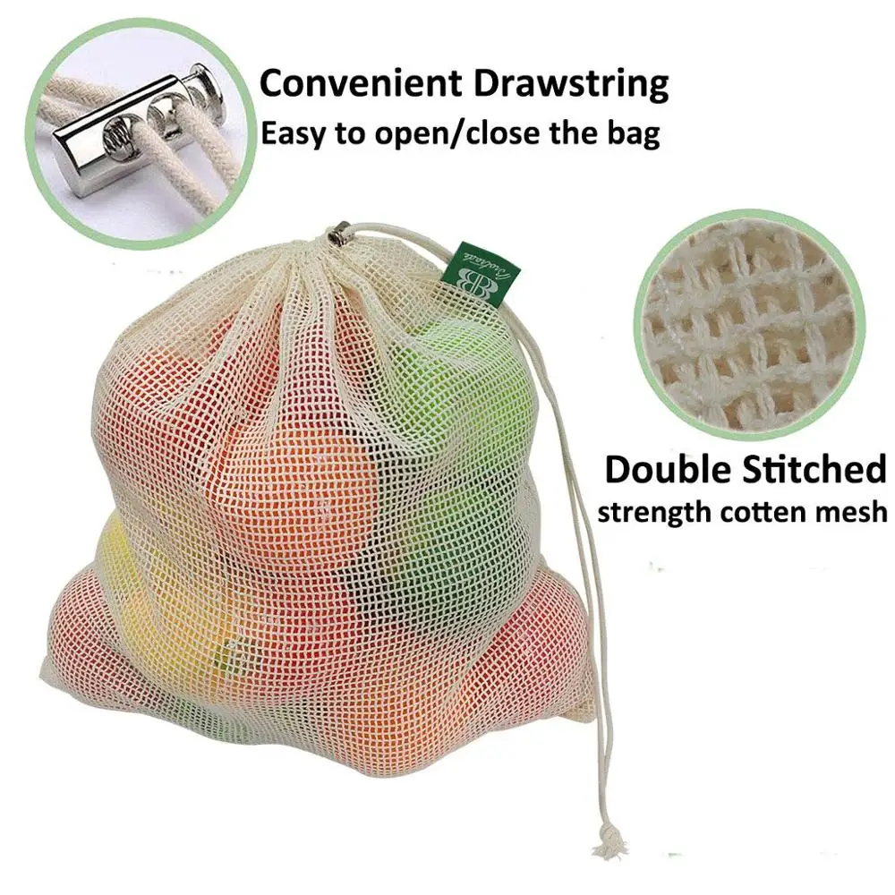 Высококачественные экологически чистые многоразовые сетчатые продуктовые сумки с бонусной сумкой для переноски; Набор из 8 сверхпрочных прозрачных моющихся сумок