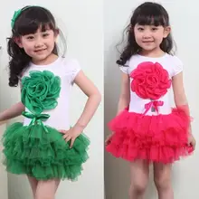 Kids Girls Stereoscopic Big Flower Tutu Dress Child Bowknot Clothes Layerd Dress 1 4Y