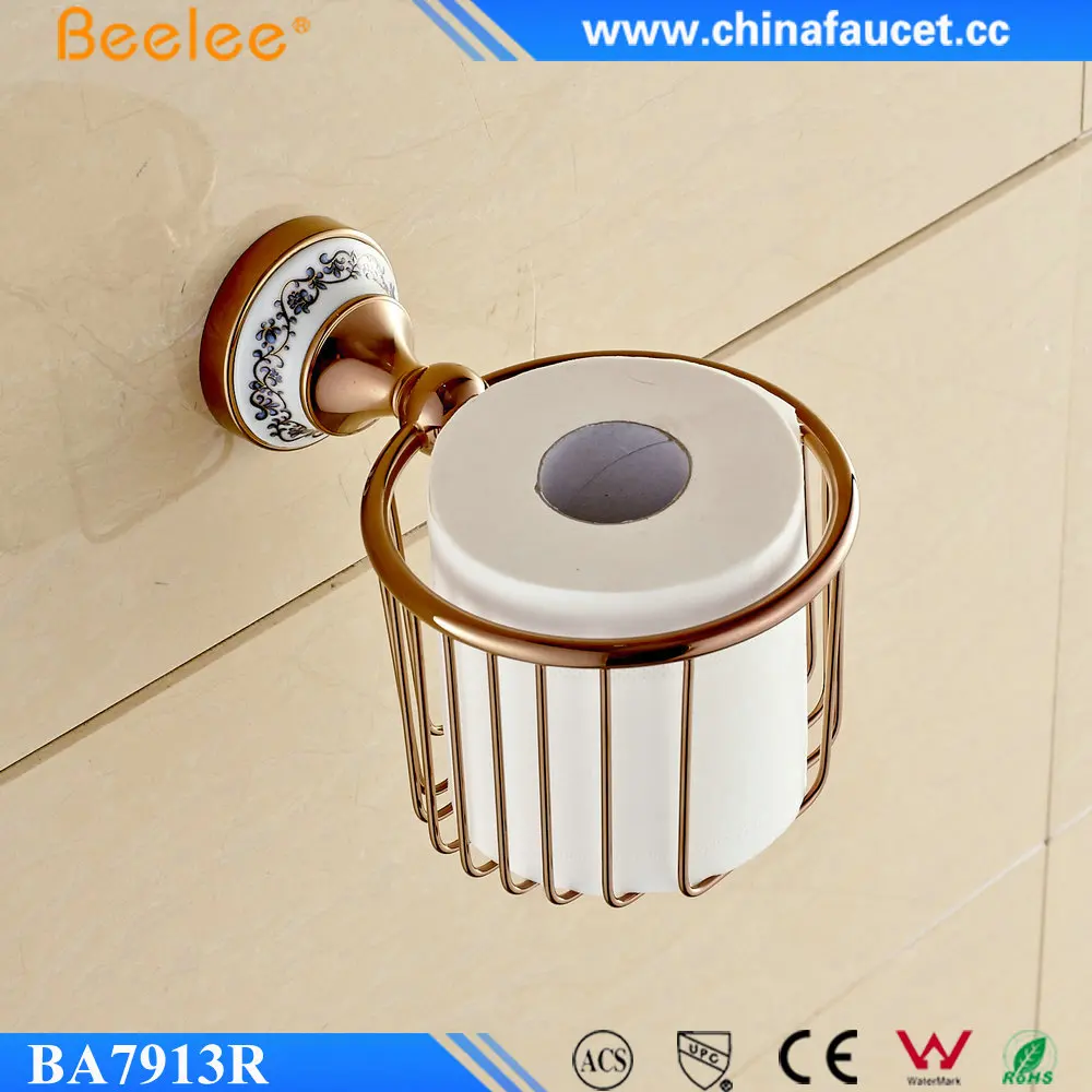 
Beelee BL7913R Solid Brass Rose Gold Toilet Paper Holder Wall Mounted Bathroom Paper Storage Basket 