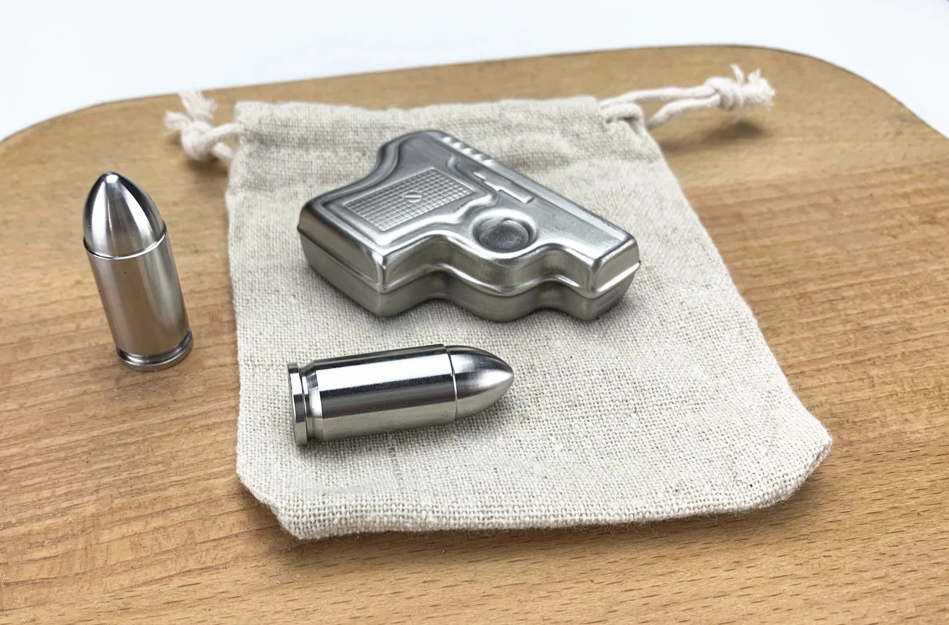 New Stainless Steel Pistol Gun shape and Bullet Ice cube Wine Chiller Chilling Stone