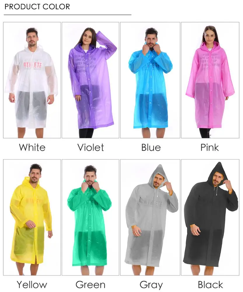 Пользовательский логотип, печатный, перерабатываемый, для взрослых, водонепроницаемый, с капюшоном, EVA, пластиковый дождевик, куртка, унисекс, дешевый, неодноразовый Дождевик-пончо