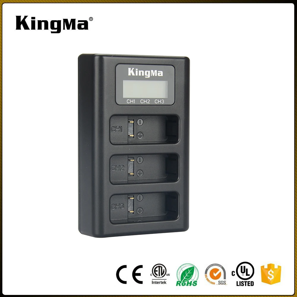 Kingma портативный 3-х канальный зарядное устройство Трехместный USB устройство с ЖК-дисплеем для GoPro Hero 5 экшн-камеры
