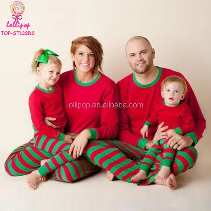 Wholesale Matching Family Christmas Pajamas Sleepwear Set Blanks Red And Green Stripes Kids Children Pajamas Christmas