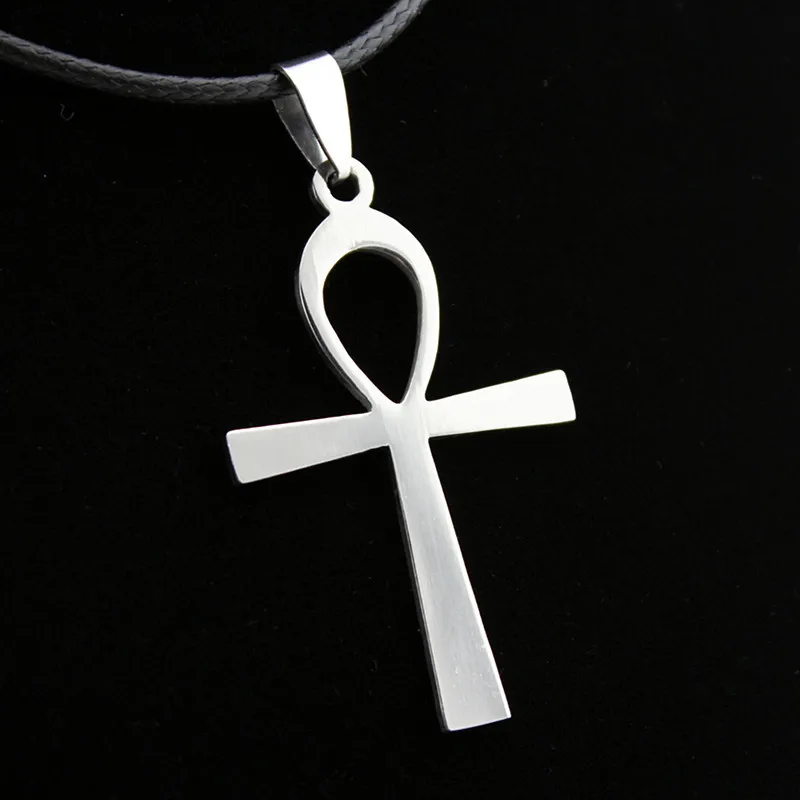 New Arrival Silver plated Alloy Ancient Egyptian Anka Cross Pendant Necklace With Leather Chain for the symbol of life Jewelry