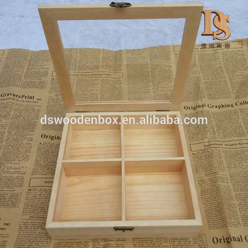 Eeo-Friendly 4 Compartment Gift Display Box Glass Window Wooden Mooncake Box