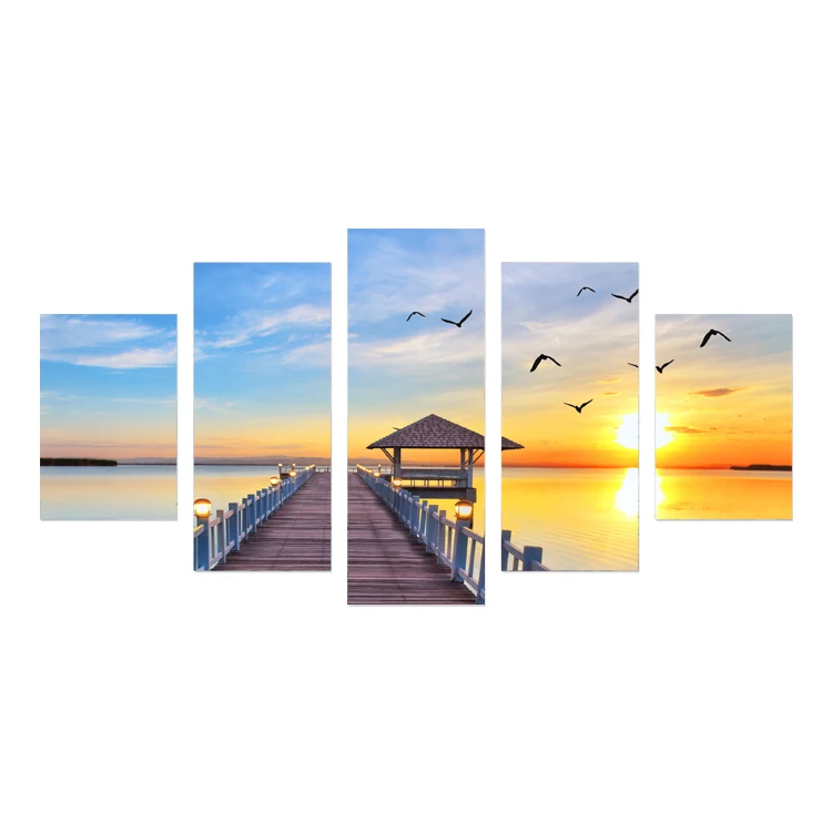 Sunset shore birds picture wall art painting 5 pieces wall stencils for painting