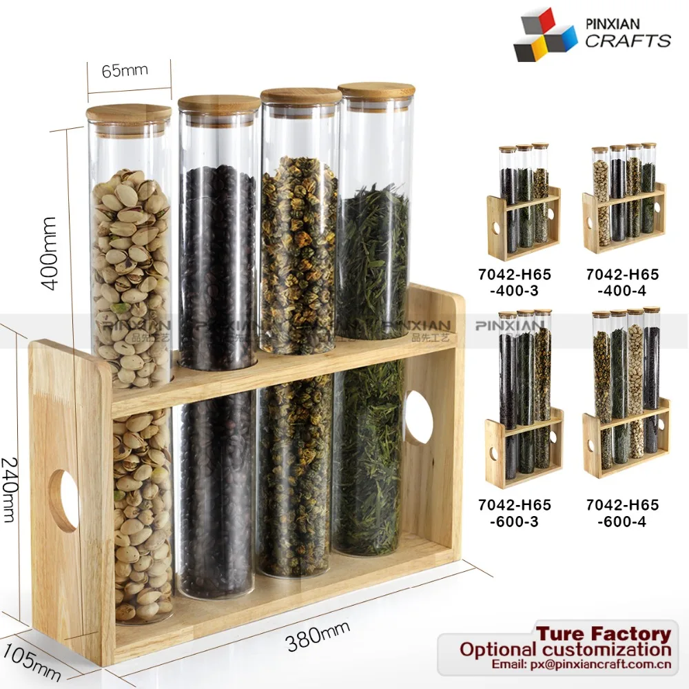 Diameter 65MM, height 600MM 3 glass tubes, 3 hole Log display for tea coffee and sugar glass storage containers